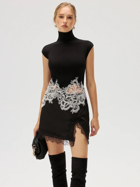 Commense Dresses & Skirts - Commense Lace Trim Slit Mini Skirt
